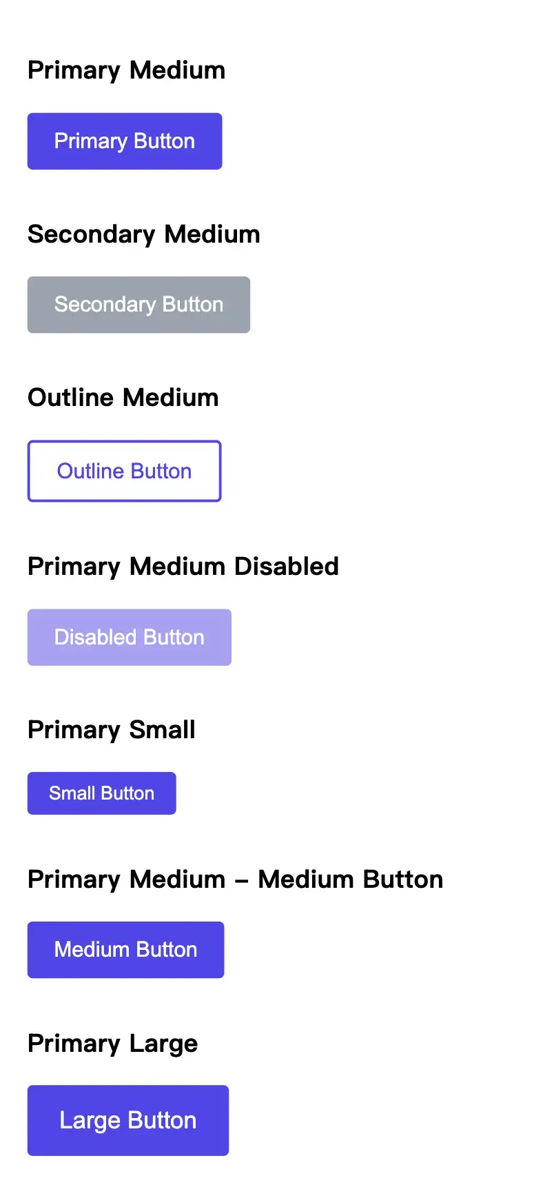 生成不同状态和样式的所有按钮变体的屏幕截图
